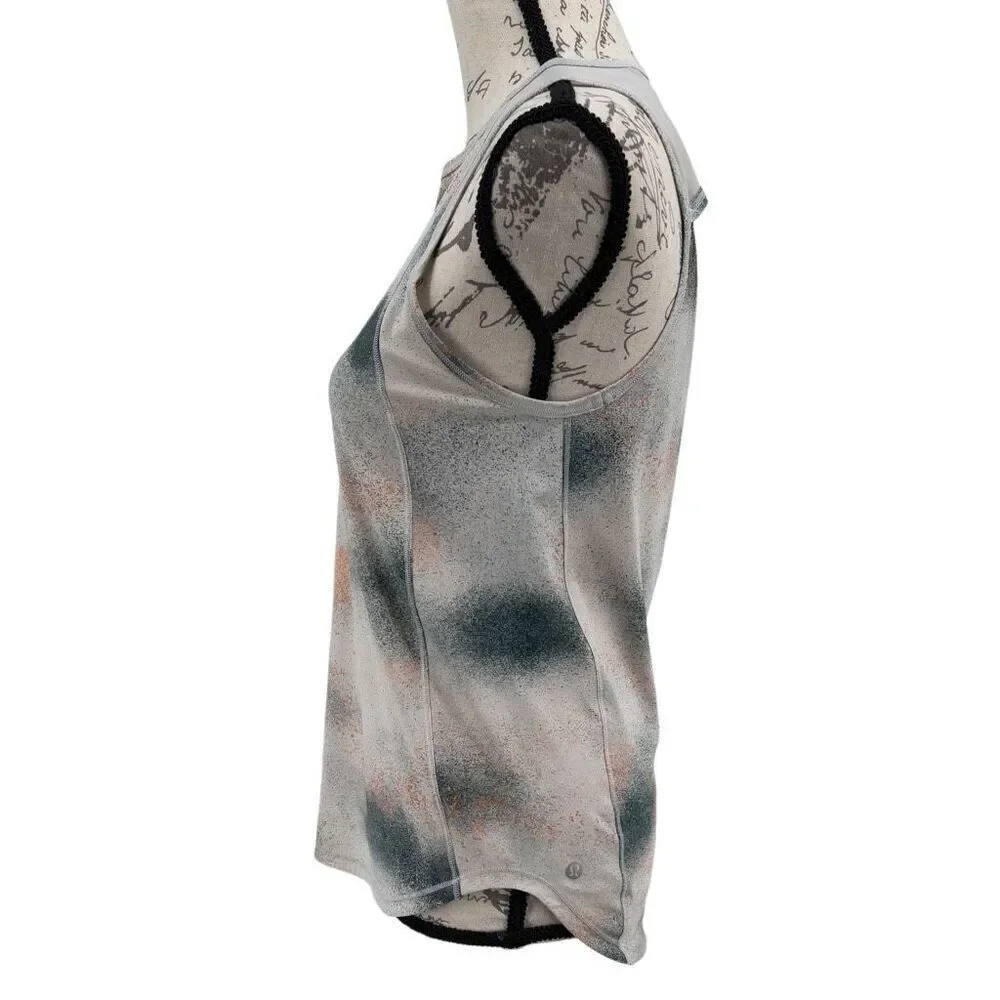 Lululemon‎ High Neck Running/Training Tank Spray Camo Silver Blue Multi